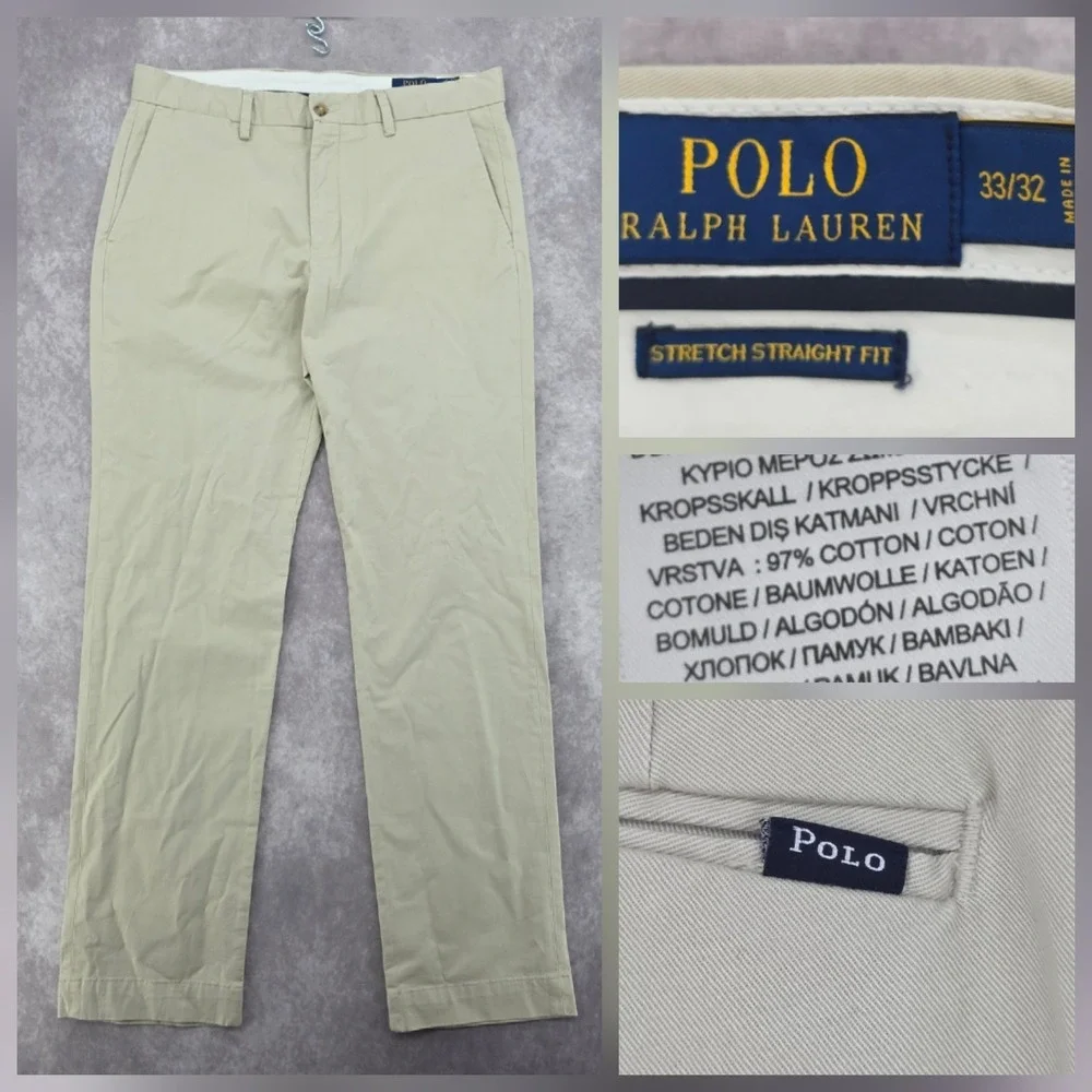 Polo Ralph Lauren Chino Pants Mens 33x32 Stretch Straight Fit Beige Khaki Tan